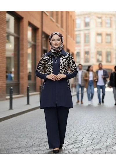 Lovie Moda Kadın Leopar Parçalı İkili Takım Lacivert