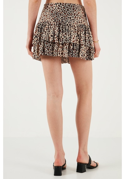 Lela Leoparlı Slim Fit Fırfırlı Mini Boy Bayan Şort Etek 5866293 Leopar