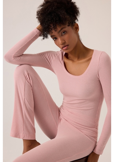 Los Ojos X Ece Pembe Modal Kumaşlı Uzun Kollu Eşofmanlı Pijama Takımı Ribbed Pj2 Pembe Pembe