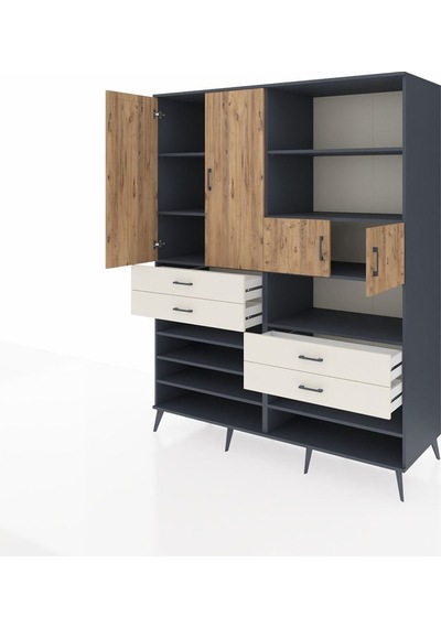Kronos Gardrop 11 Raflı 4 Çekmeceli 4 Kapaklı 176x59x221 Antrasit-çam/aytaşı Çam/aytaşı Kronos Gardrop 11 Raflı 4 Çekmeceli 4 Kapaklı 176x59x221 Antrasit-çam/aytaşı Çam/aytaşı