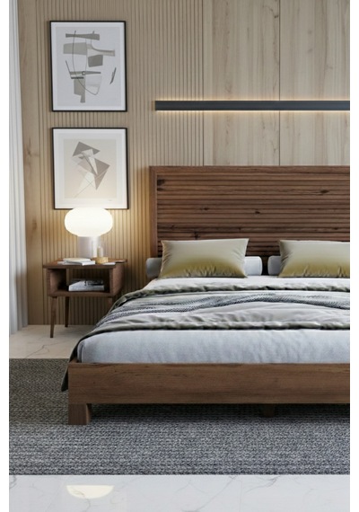 Renazzo Alaz Yatay Başlıklı Masif Ahşap Karyola Ceviz 120x200 Ceviz - 120 X 200
