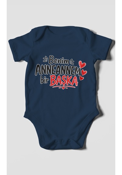 Morivokids Anneannem Bir Başka Kısa Kollu Bebek Body %100 Pamuk Lacivert