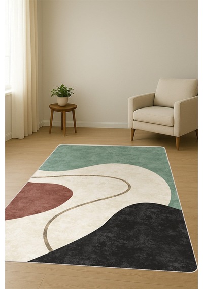 Modern Desenli Dijital Baskı Kaymaz Taban Halı H0923 Renkli