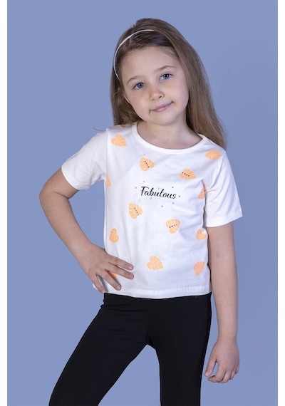 Toontoy Kids Toontoy Kız Çocuk Yaprak Desenli Fabulous Baskılı Tişört Ekru