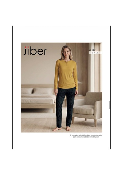 Jiber 10359 Kışlık Pijama Takımı Hardal Sarısı