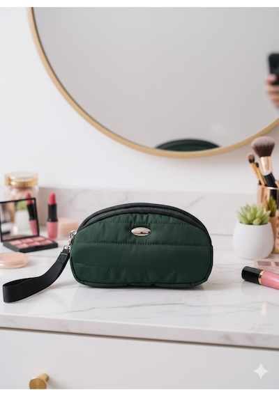 Newish Polo Portföy Stil Çift Gözlü Makyaj Ve El Çantası-dokulu Model Haki