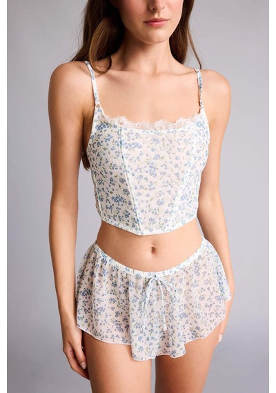 Defacto Çiçekli Açık Mavi Şort Pijama Alt H7587ax26spbe216 Mavi-be216