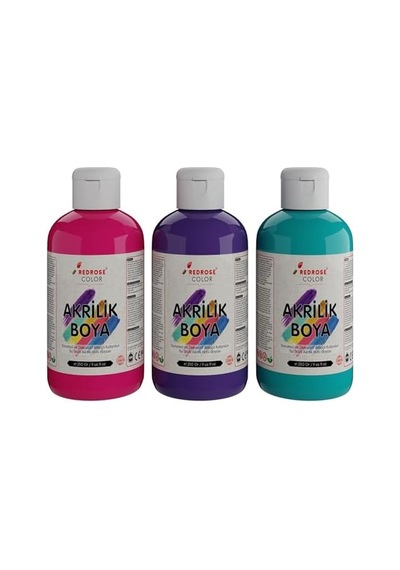Mor, Fuşya, Turkuaz Akrilik Boya 3&apos Lü Set 3x250 Gr