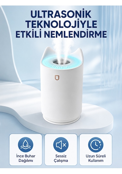 Hava Nemlendirici Ultrasonik Aroma Difüzör 7 Renk Led Işıklı Gece Lambası - Lisinya Çok Renkli