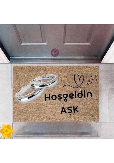 Kapı Önü Paspası Dekoratif Dijital Baskı Hoşgeldin Aşk P-2439 Renkli