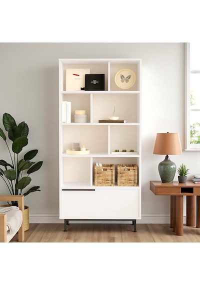 Robin Home Kitaplık Raf Metal Ayaklı 176cm Kapaklı Beyaz Beyaz