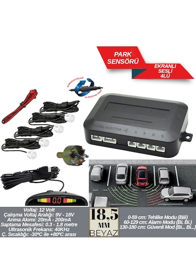 Replax Park Sensörü 18,5 Mm Beyaz Ekranlı Sesli A+kalite Br0015922