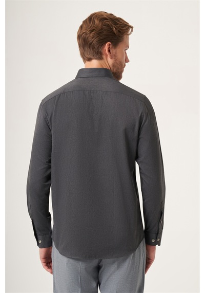 İmza Füme Düğmeli Yaka Gabardin Slim Fit Pamuklu Gömlek 1004265129 Antrasit