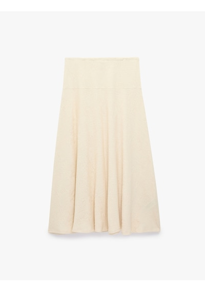 Koton Pileli Floral Dokulu Midi Kloş Midi Etek Ekru 7wak10081ek