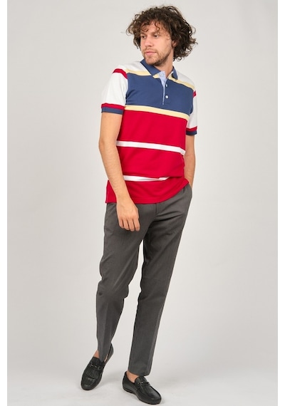 Desen Triko Erkek Polo Yaka Blok Desenli T-Shirt 0249821 Indigo-İndigo