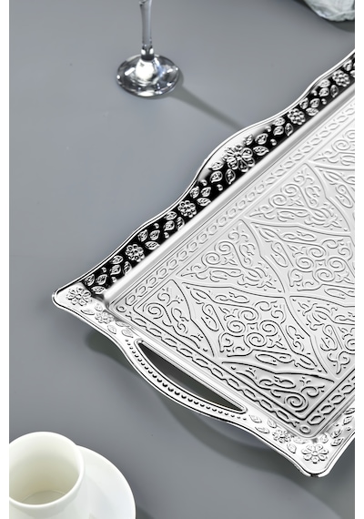 Cooker Sedef Metal Dikdörtgen Sunum Tepsisi 42 Cm Ckr4746 Gümüş