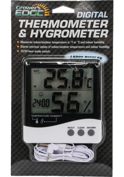 Growers Edge Büyük Ekran Dijital Termometre - Nem Ölçer - Saat / Thermometer / Hygrometer