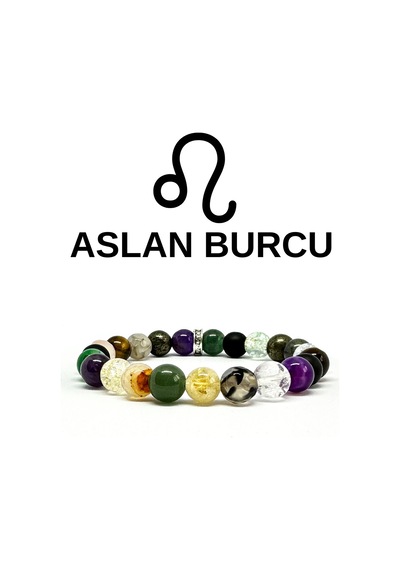 Aslan Burcu Bilekliği 8mm Doğaltaş Bileklik - 15 Cm Çok Renkli