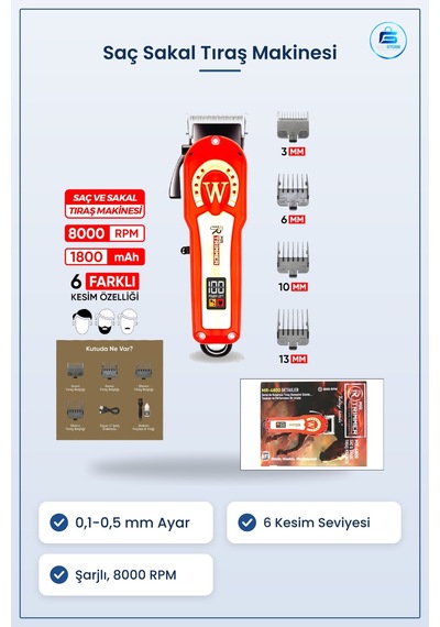 Saç Sakal Kesme Tıraş Makinesi Ayarlanabilir 0,1 İla 0,5 Mm 6 Kes