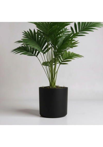 Yapay 90 Cm 20 Yaprak Mini Afrika Palmiyesi Siyah Metal Saksı Yeşil