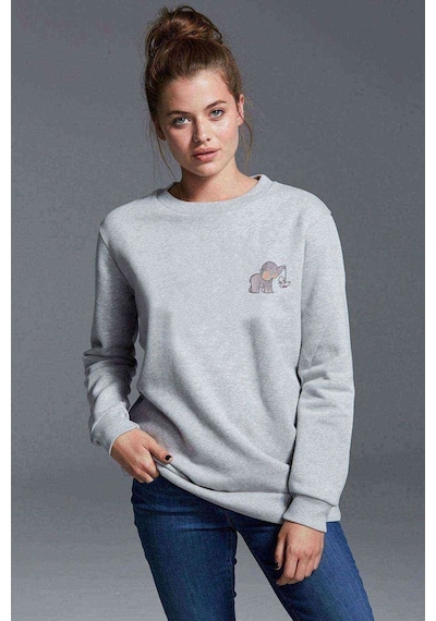 Sevimli Fil Tavşan Salıncak Göğüs Baskılı Gri Kadın Sweatshirt