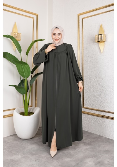 Nevayla Moda Ön Ve Arka Robalı Ferace - Haki / F0142 Haki