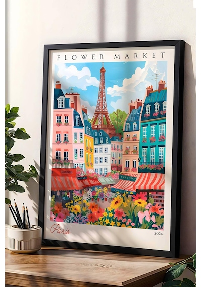 Paris Fransa Çerçeveli Tablo Seyahat Severlere Salon Ve Ofis İçin Estetik Duvar Dekoru Travel Flower Market