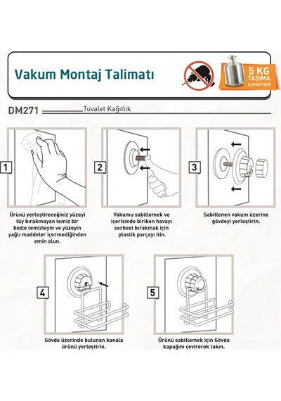 Teknotel Delme Matkap Yok! Vakumlu Tuvalet Kağıtlık Krom Dm271