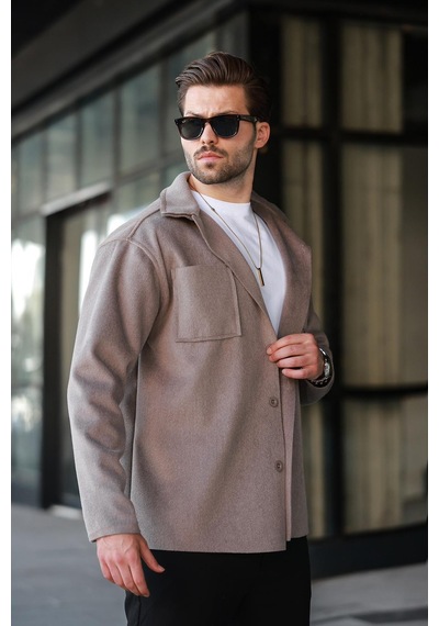 Madmext Camel Cepli Basic Erkek Polar Gömlek E6764 Camel
