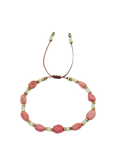 Sertifikalı Pembe Kuvars, Rodonit Ve Hematit Doğal Taşlı Kadın Bileklik / Bronz Gold Pembe