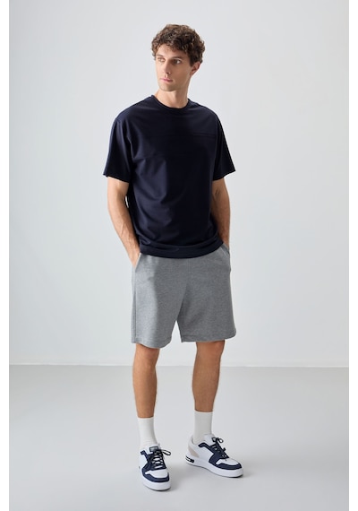 Air Jones Tommy Life Lacivert Pamuklu Kalın Yumuşak Dokulu Oversize Fit Basic Erkek T-shirt - 88378 Lacivert