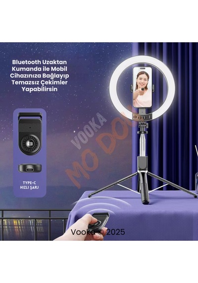 10"inç Ring Light Şarjlı Youtuber Tiktok Çekim Telefon Tutucu Influencer Makyaj Işığı Kumandalı