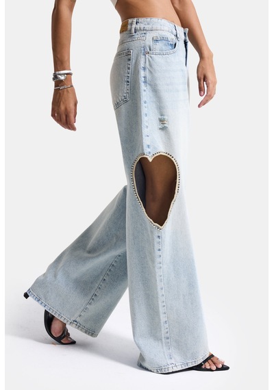 it's basic Kadın Ice T-12s6-3 Süper Baggy Fit Kalp Detaylı Tasarım Denim Jean Buz Mavi