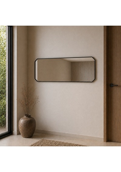 Modern Banyo Aynası 120x40 Cm Minimalist Dekoratif Duvar Aynası Modelleri Siyah
