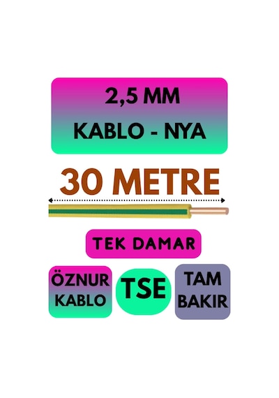 Avarson Öznur 2,5 Mm Nya Kablo, 30 Metre, Sarı-yeşil