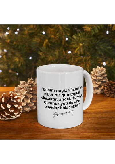 10 Kasım Atatürk Baskılı Porselen Beyaz Lüks Kupa Bardak Beyaz