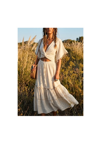 Fashion Cocktail Akdeniz Esintili Uzun Etekli Geniş Kollu Pullu Midye İstiridye Deniz Yıldızı Dekoratif Sallantılı Şe Bej Fashion Cocktail Akdeniz Esintili Uzun Etekli Geniş Kollu Pullu Midye İstiridye Deniz Yıldızı Dekoratif Sallantılı Şe Bej