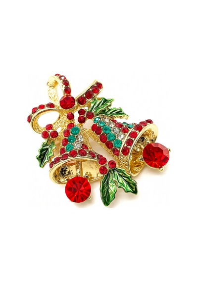 Holiday Bells Yeni Yıl Broş Kırmızı - Altın