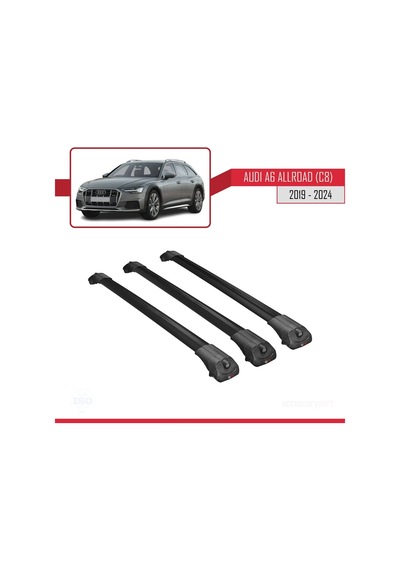 Audi A6 C8 Allroad 2019 Ve Sonrası İle Uyumlu Ace-1 Ara Atkı Tavan Barı Siyah 3 Adet Bar