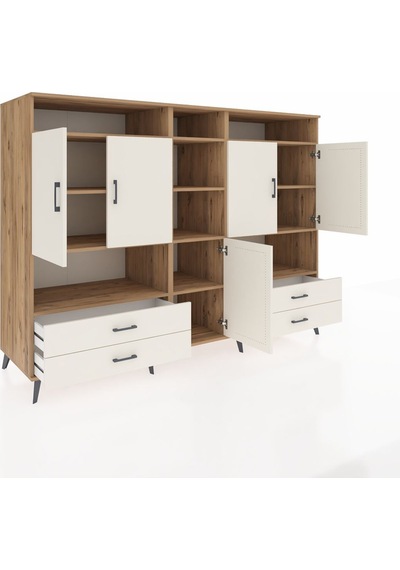 Kronos Dolap 12 Raflı 4 Çekmeceli 5 Kapaklı 220x59x163 Çam-aytaşı Çam-aytaşı