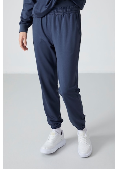 Tommy Life Petrol Kapüşonlu Kanguru Cep Oversize Lastik Paça Kadın Eşofman Takımı - 95288 Petrol