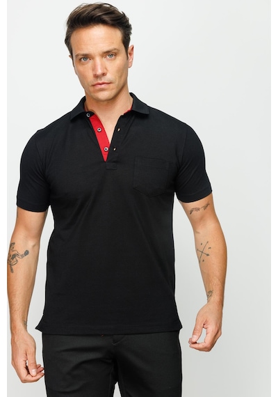 Desen Triko Erkek Polo Yaka Düğmeli Cepli T-Shirt 23201 Siyah