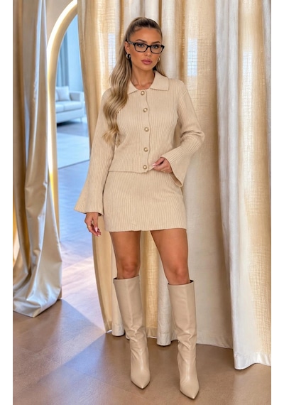 Elora Atelier Bej Fitilli Tiriko Etekli Takım Ekru