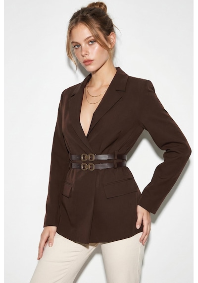 Shade Kadın Astarlı Çift Kemer Detaylı Klasik Blazer Ceket 8151 60286140 - Acı Kahve Kahverengi