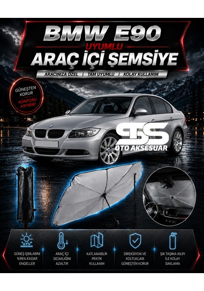 Bmw E90 Araç Ön Cam Güneşliği Katlanabilir Şemsiye Oto Güneşlik Uv Korumalı Gölgelik Araba Oto Şemsiyesi