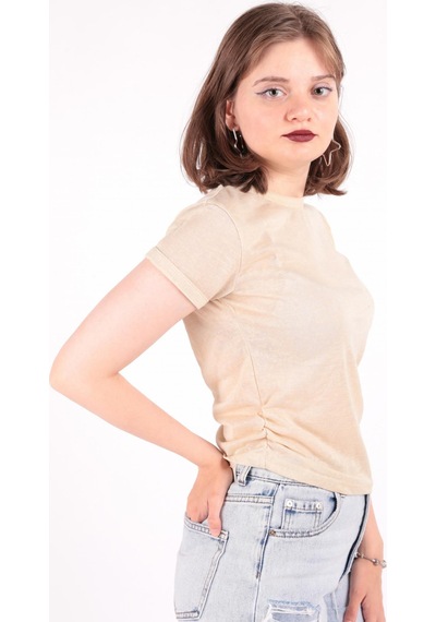Busem S0016230 Kadın Flamlı İnce T-shirt Bej