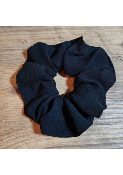 Handmade Çift Dikişli Xl Scrunchie Saç Tokası Siyah