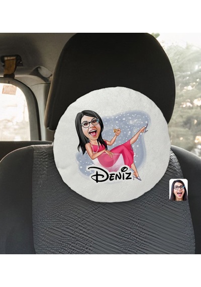 Bk Gift Kişiye Özel İsimli Kadın Patroniçe Karikatürlü Yuvarlak Araç Koltuk Yastığı-1 Çok Renkli