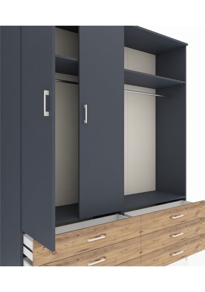 Hyperion Gardrop 4 Raflı 6 Çekmeceli 2 Askılı 176x44x221 Antrasit-antrasit/çam Antrasit/çam Hyperion Gardrop 4 Raflı 6 Çekmeceli 2 Askılı 176x44x221 Antrasit-antrasit/çam Antrasit/çam
