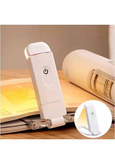 Beyaz Renk Kitap Okuma Işığı 3 Farklı Işık Rengi 3 Kademe Işık Kitap Ayıracı Usb Şarjlı Beyaz